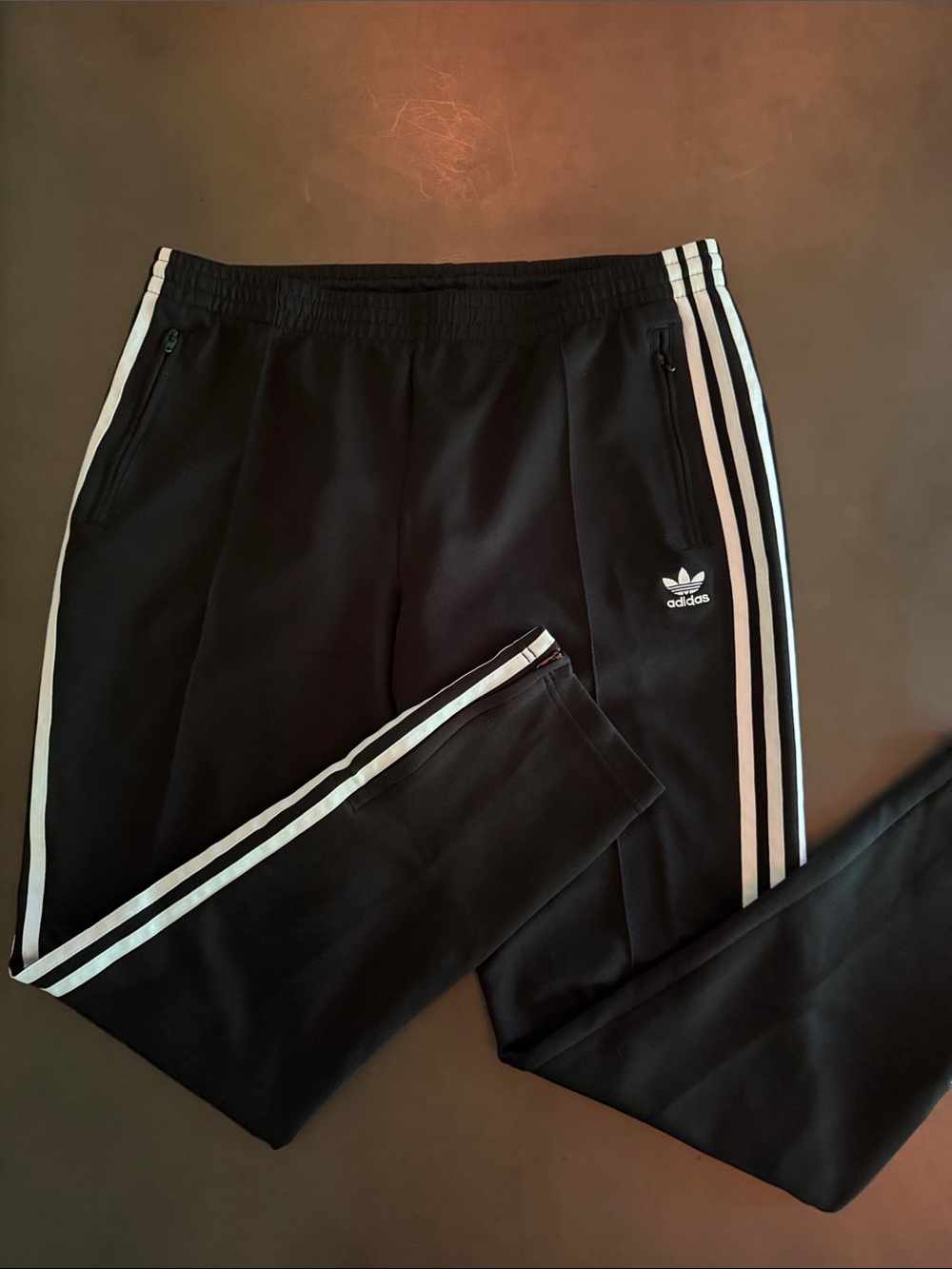 Adidas Black Track Pants with White Side Stripes and Trefoil